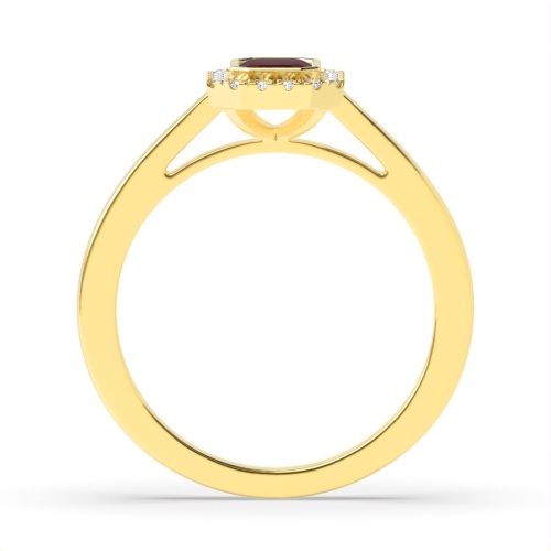 Bezel Setting Emerald Yellow Gold Halo mid set diamond and Naturally Mined Diamond Gemstone Engagement Rings