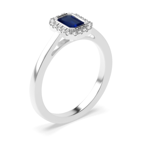 Bezel Setting Emerald Platinum Blue Sapphire Gemstone Engagement Rings