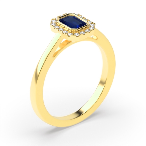 Gemstone Ring With 0.6Ct Emerald Shape Blue Sapphire And Diamond