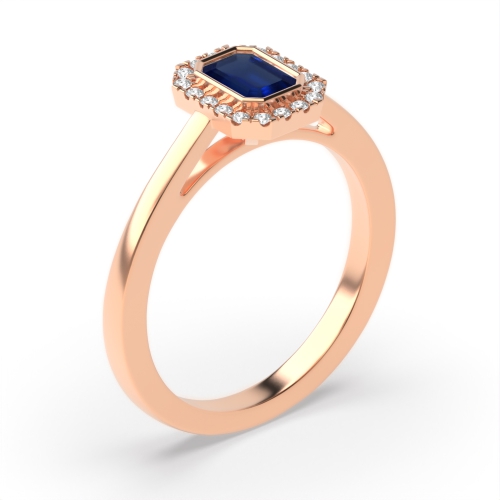 Bezel Setting Emerald Rose Gold Halo mid set diamond and Naturally Mined Diamond Engagement Rings