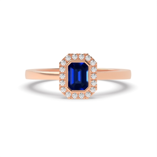 Bezel Setting Emerald Rose Gold Halo mid set diamond and Naturally Mined Diamond Engagement Rings