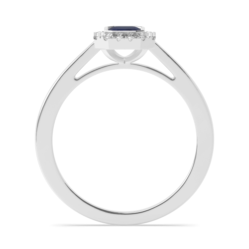 Bezel Setting Emerald Halo mid set diamond and Blue Sapphire Gemstone Engagement Rings