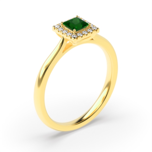 Gemstone Ring With 0.35Ct Princess Shape Emerald And Diamonds