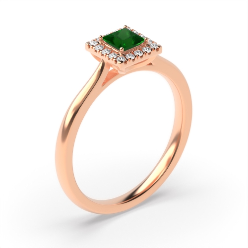 Bezel Setting Princess Rose Gold Halo mid set diamond and Naturally Mined Diamond Engagement Rings