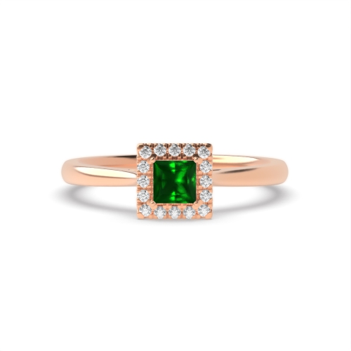 Bezel Setting Princess Rose Gold Halo mid set diamond and Naturally Mined Diamond Engagement Rings