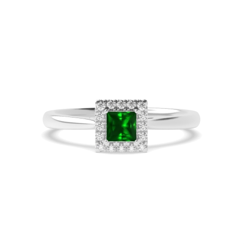 Bezel Setting Princess Halo mid set diamond and Emerald Gemstone Engagement Rings