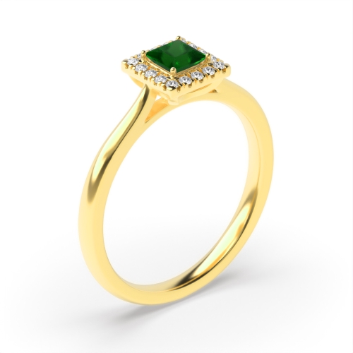 Bezel Setting Princess Yellow Gold Halo mid set diamond and Naturally Mined Diamond Engagement Rings
