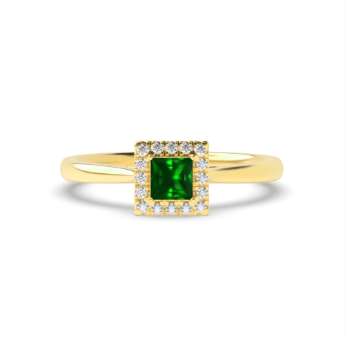 Bezel Setting Princess Yellow Gold Halo mid set diamond and Naturally Mined Diamond Engagement Rings