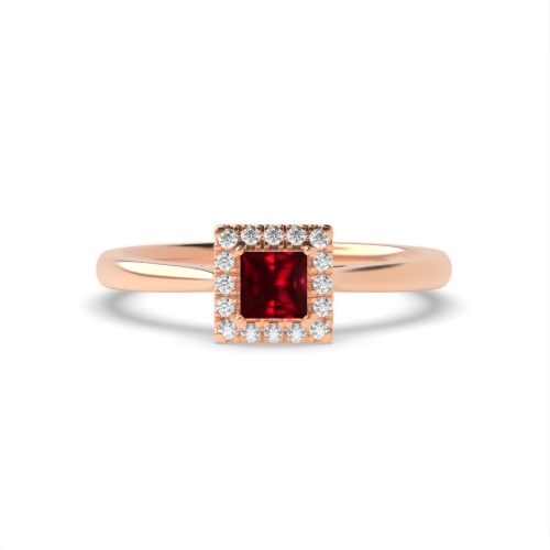 Bezel Setting Princess Rose Gold Halo mid set diamond and Naturally Mined Diamond Engagement Rings