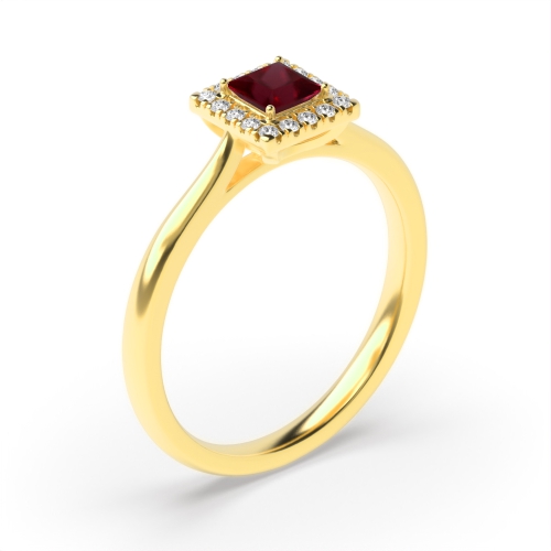 Bezel Setting Princess Yellow Gold Halo mid set diamond and Naturally Mined Diamond Engagement Rings