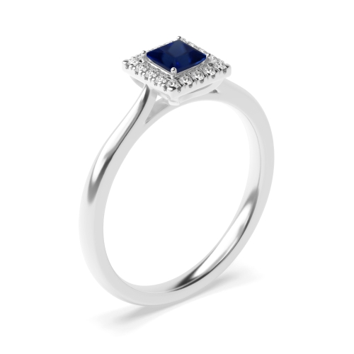 Bezel Setting Princess Platinum Blue Sapphire Gemstone Diamond Rings
