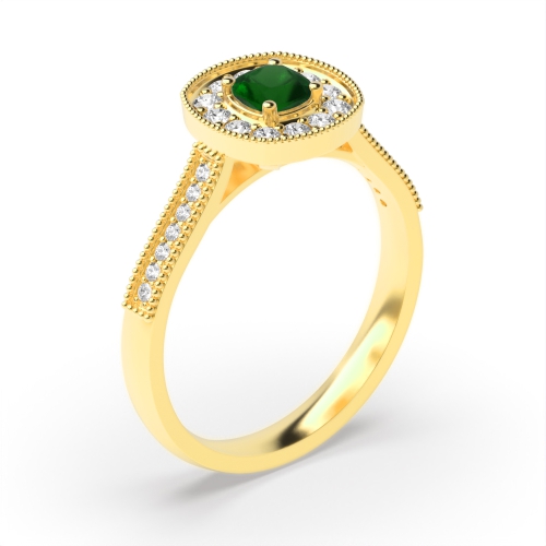 Gemstone Ring With 0.3Ct Cushion Shape Emerald And Diamonds