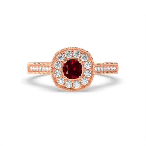 4 Prong Cushion Rose Gold Halo mid set diamond and Naturally Mined Diamond Engagement Rings