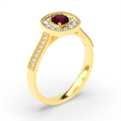 4 Prong Cushion Yellow Gold Halo mid set diamond and Naturally Mined Diamond Engagement Rings