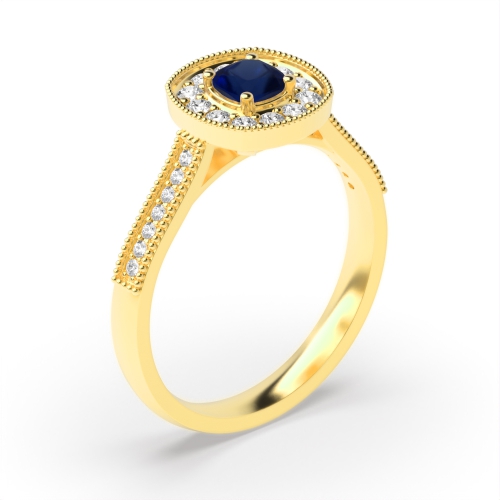 Gemstone Ring With 0.3Ct Cushion Shape Blue Sapphire And Diamonds