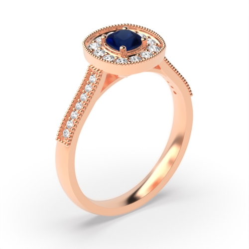 4 Prong Cushion Rose Gold Halo mid set diamond and Lab Grown Diamond Antique Engagement Rings