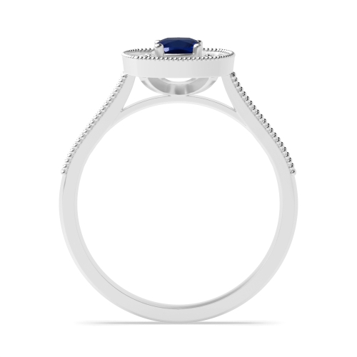 4 Prong Cushion Silver Halo mid set diamond and Lab Grown Diamond Antique Engagement Rings