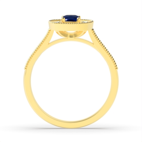 4 Prong Cushion Yellow Gold Halo mid set diamond and Lab Grown Diamond Antique Engagement Rings