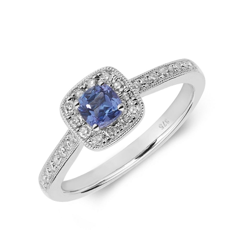 Gemstone Ring With 0.3ct Cushion Shape Tanzanite and Diamonds