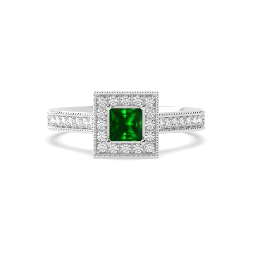 4 Prong Princess Silver Halo mid set diamond and Lab Grown Diamond Antique Engagement Rings