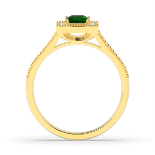 4 Prong Princess Yellow Gold Halo mid set diamond and Lab Grown Diamond Antique Engagement Rings