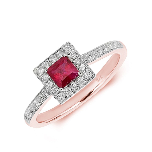 Gemstone Ring With 0.4Ct Princess Shape Ruby And Diamonds