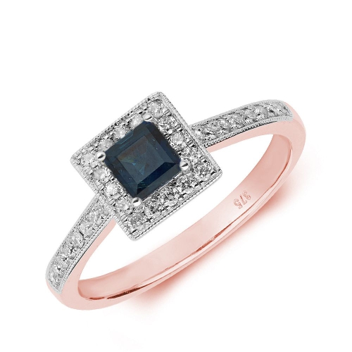 4 Prong Princess Rose Gold Halo mid set diamond and Naturally Mined Diamond Engagement Rings