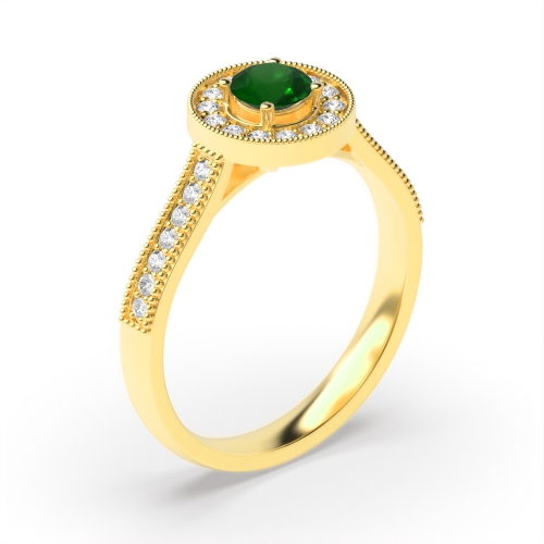 Gemstone Ring With 0.35Ct Round Shape Emerald And Diamonds