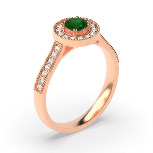 4 Prong Round Rose Gold Halo mid set diamond and Naturally Mined Diamond Engagement Rings