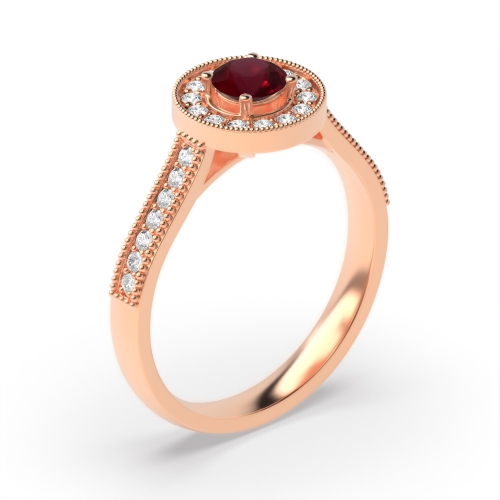 Gemstone Ring With 0.35ct Round Shape Ruby and Diamonds