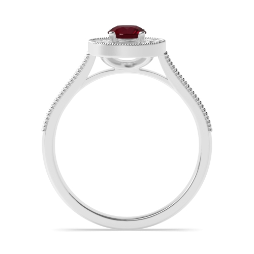 4 Prong Round Silver Halo mid set diamond and Lab Grown Diamond Antique Engagement Rings