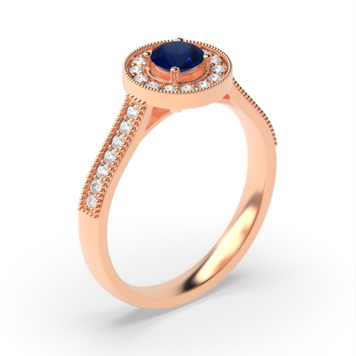 Gemstone Ring With 0.35Ct Round Shape Blue Sapphire And Diamonds