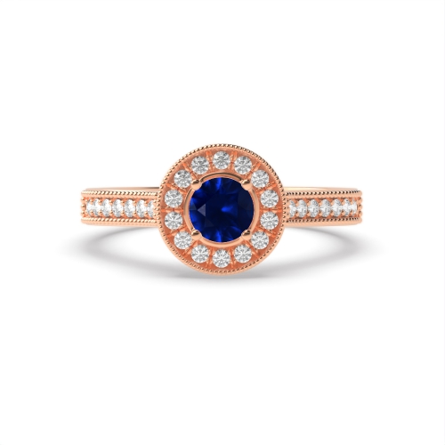 4 Prong Round Rose Gold Halo mid set diamond and Naturally Mined Diamond Engagement Rings