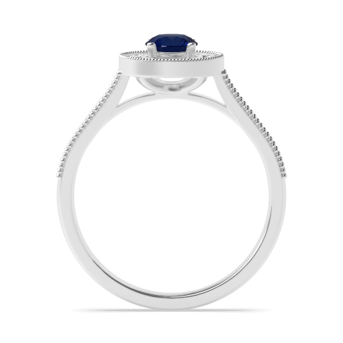 4 Prong Round Halo mid set diamond and Blue Sapphire Gemstone Engagement Rings