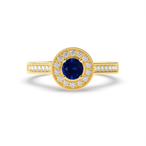 4 Prong Round Yellow Gold Halo mid set diamond and Naturally Mined Diamond Engagement Rings