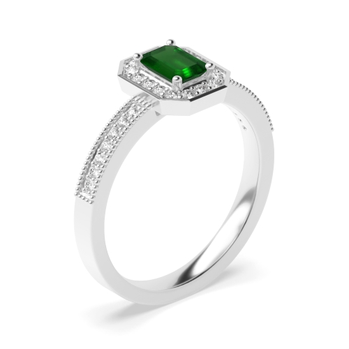 4 Prong Emerald Gemstone Diamond Rings