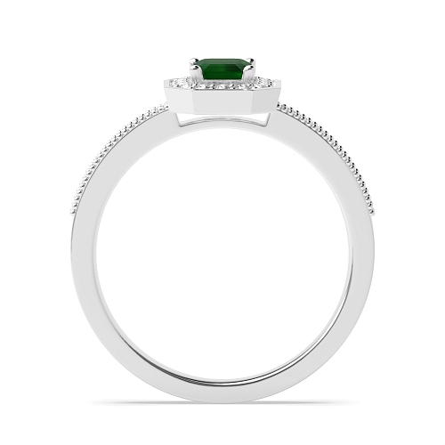 4 Prong Emerald Milligrain halo diamond and Lab Grown Diamond Gemstone Engagement Rings