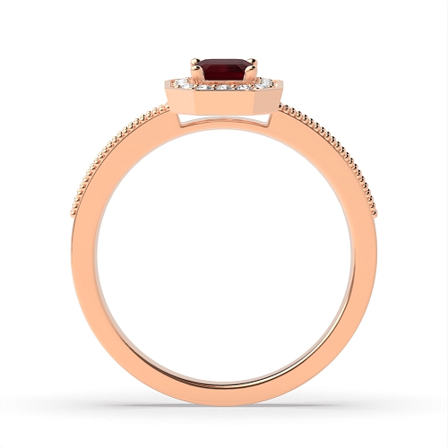 4 Prong Emerald Rose Gold Milligrain halo diamond and Naturally Mined Diamond Engagement Rings