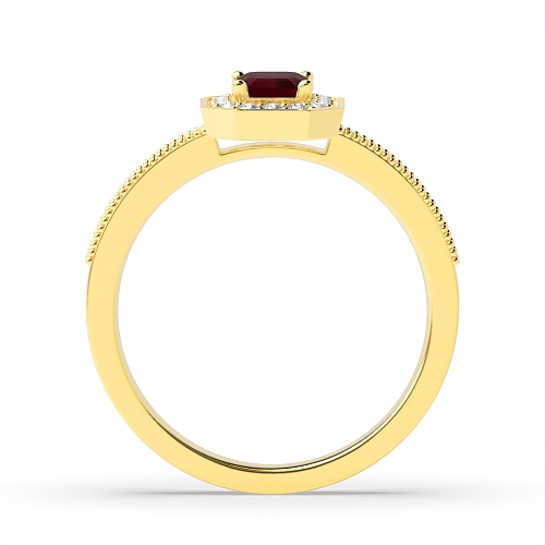 4 Prong Emerald Yellow Gold Milligrain halo diamond and Naturally Mined Diamond Engagement Rings