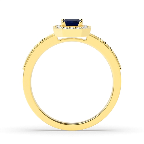 4 Prong Emerald Yellow Gold Milligrain halo diamond and Lab Grown Diamond Gemstone Engagement Rings