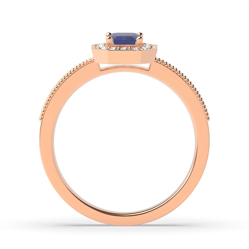 4 Prong Emerald Rose Gold Milligrain halo diamond and Naturally Mined Diamond Gemstone Engagement Rings