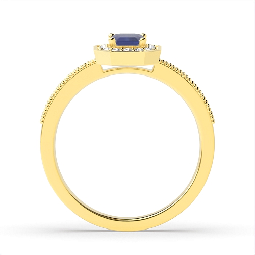 4 Prong Emerald Yellow Gold Milligrain halo diamond and Naturally Mined Diamond Gemstone Engagement Rings