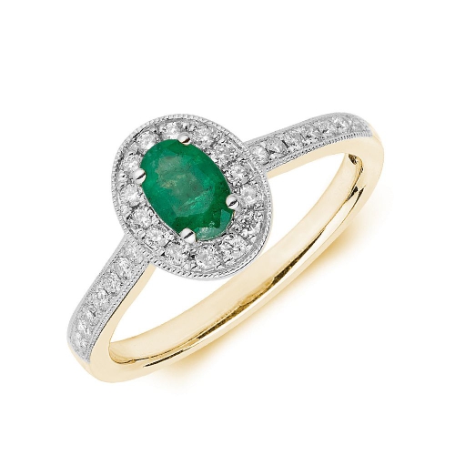 4 Prong Oval Yellow Gold Halo milligrain diamond with Naturally Mined Diamond Engagement Rings