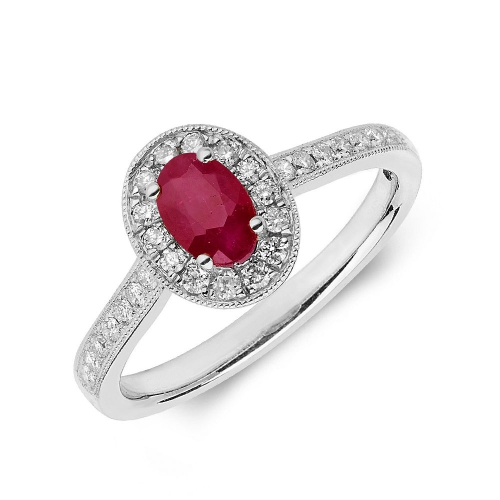 4 Prong Oval Ruby Gemstone Diamond Rings