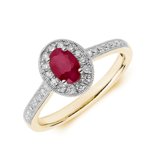 4 Prong Oval Yellow Gold Halo milligrain diamond and Naturally Mined Diamond Engagement Rings