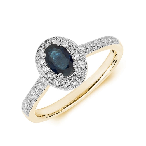 Gemstone Ring With 0.45Ct Oval Shape Blue Sapphire And Diamond