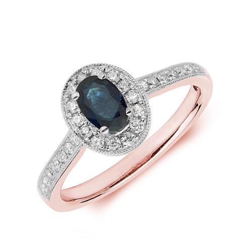 4 Prong Oval Rose Gold Sapphire Serenade Naturally Mined Diamond Engagement Rings