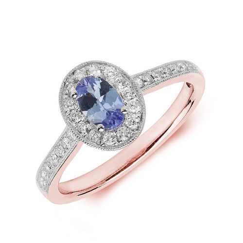 4 Prong Oval Rose Gold Milligrain halo diamond and Naturally Mined Diamond Engagement Rings