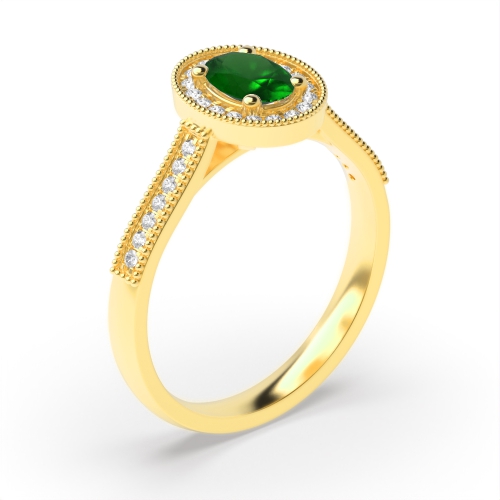 Gemstone Ring With 0.75Ct Oval Shape Emerald And Diamonds