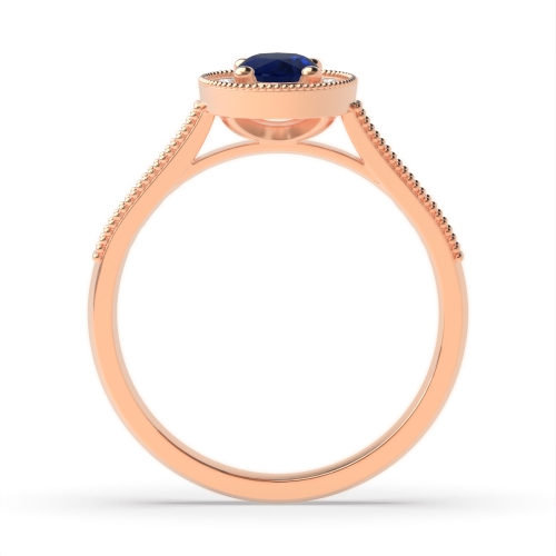 4 Prong Oval Rose Gold Milligrain halo diamond and Lab Grown Diamond Gemstone Engagement Rings